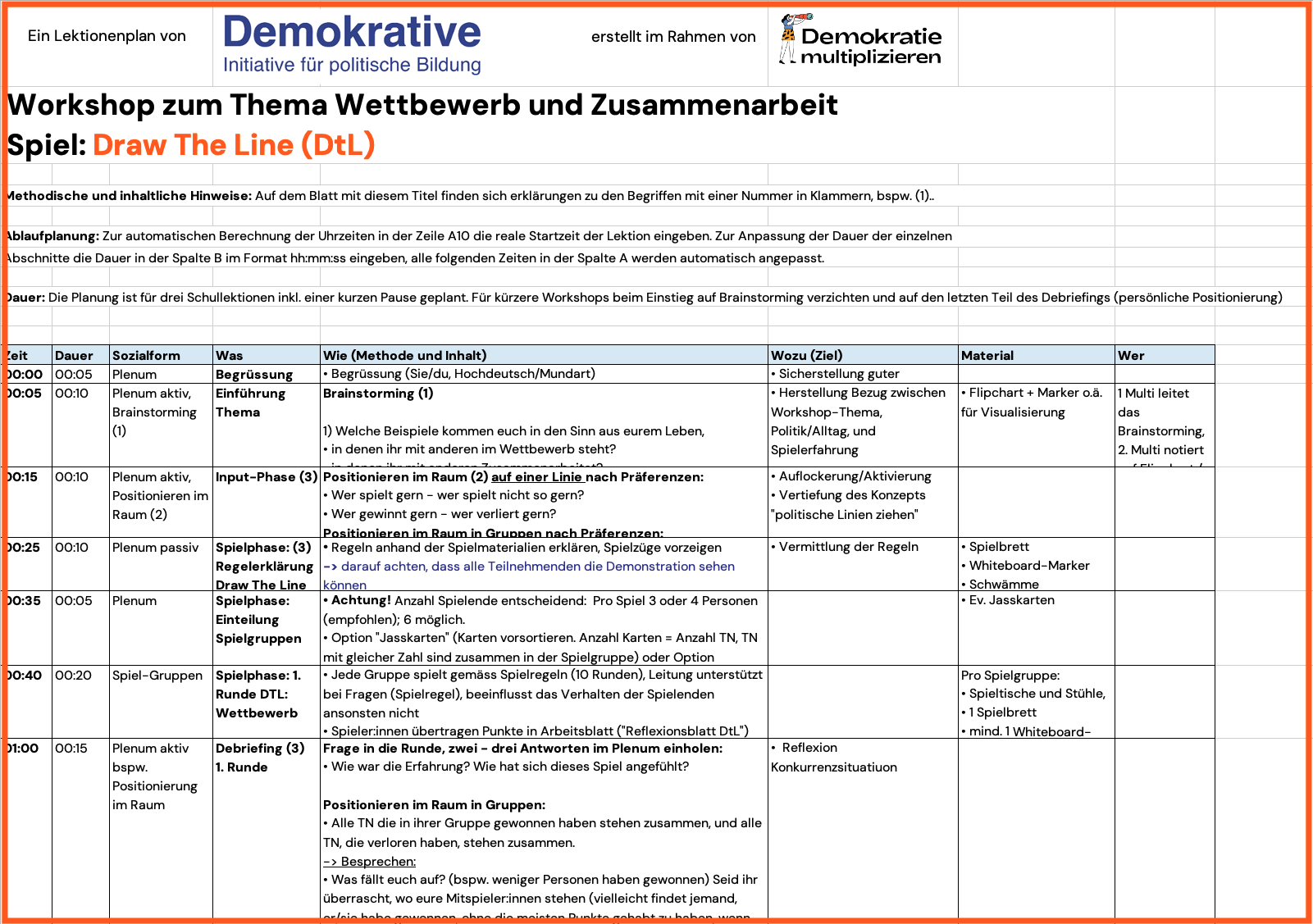 Pläne für deinen Workshop/ deine Lektion